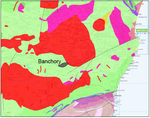Figure 8: Generalised bedrock geology of the ground west of Aberdeen.