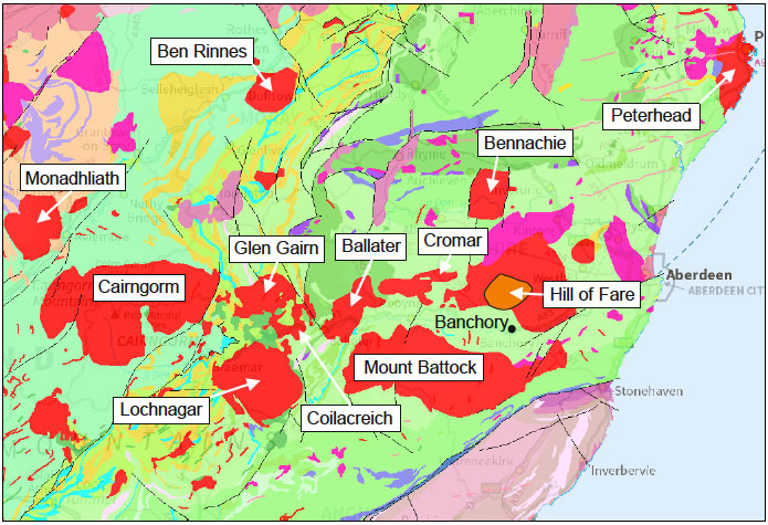 Figure 12: Location of plutons assigned to the Cairngorm Suite