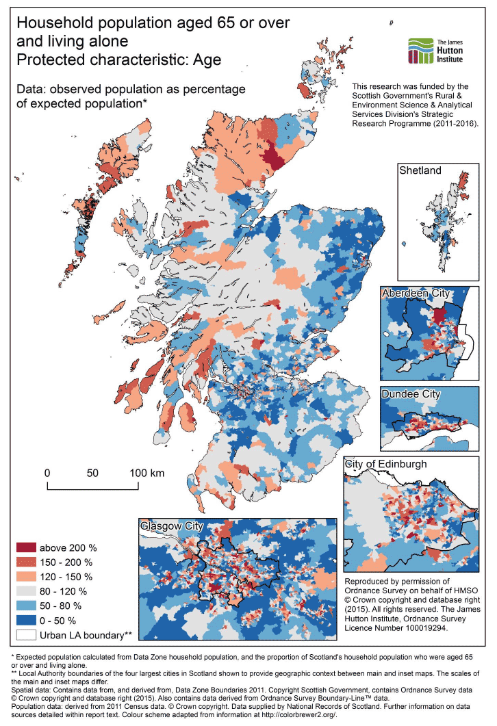 Figure B.1.: Household population aged 65 or over and living alone, Scotland Figure B.1.: Household population aged 65 or over and living alone, Scotland.