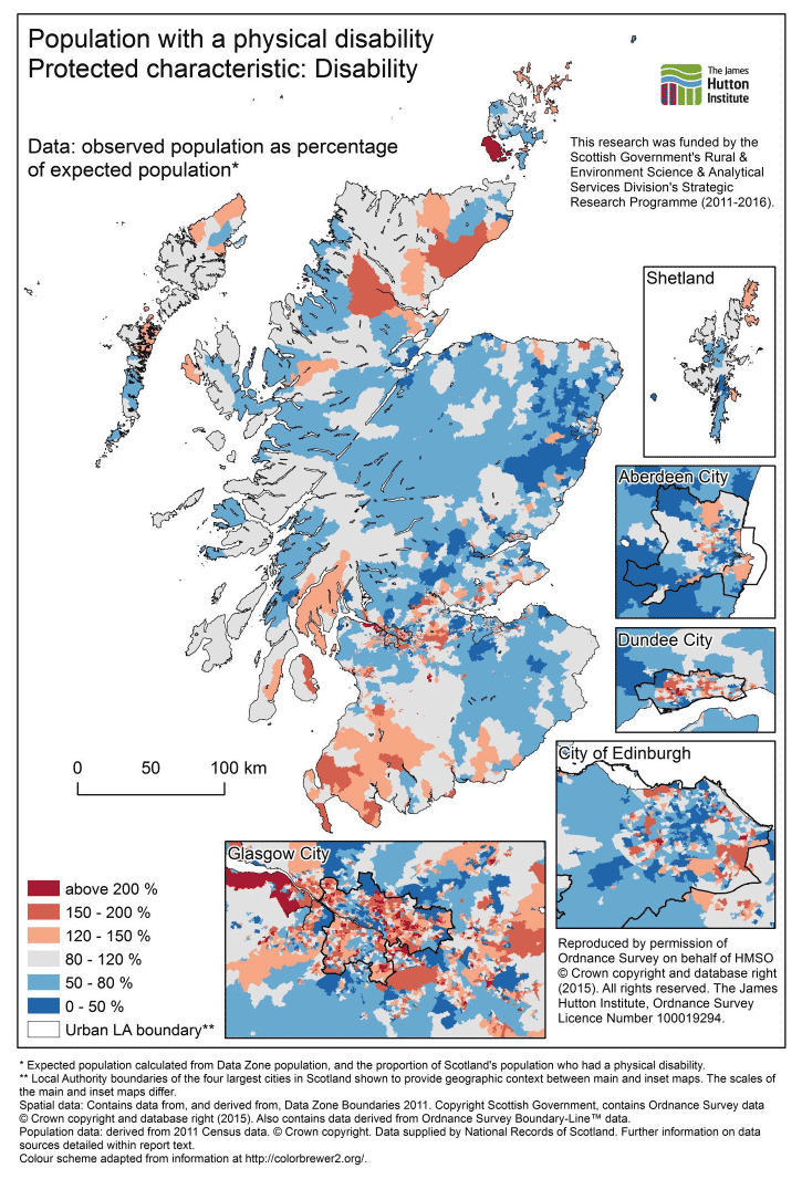 Figure B.4.: Population with limiting long-term health problem or disability, Scotland. Figure B.4.: Population with limiting long-term health problem or disability, Scotland.