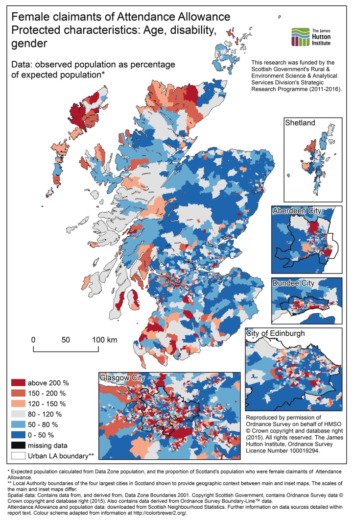 Figure B.11.: Female claimants of Attendance Allowance, Scotland. Figure B.11.: Female claimants of Attendance Allowance, Scotland.