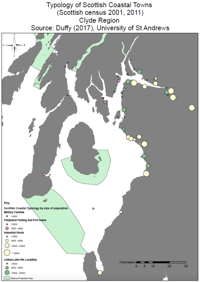 Typology of Scottish Coastal Towns (Scottish census 2001, 2011) Clyde Region Source: Duffy (2017), University of St Andrews Typology of Scottish Coastal Towns (Scottish census 2001, 2011) Clyde Region Source: Duffy (2017), University of St Andrews