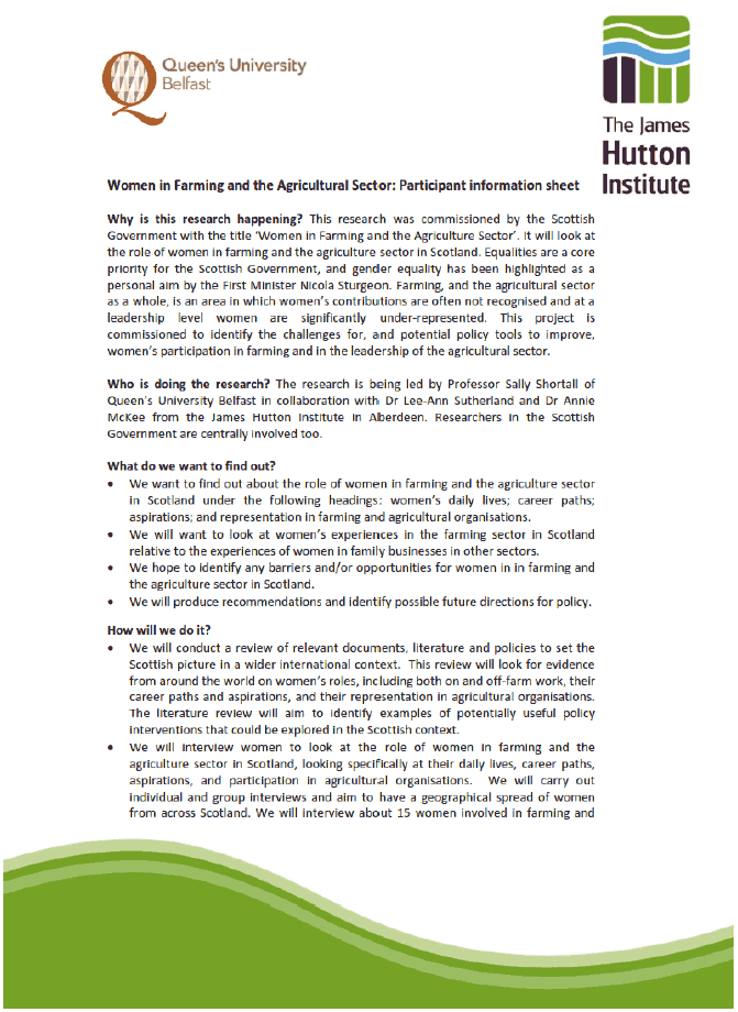 i) The participant information sheet 