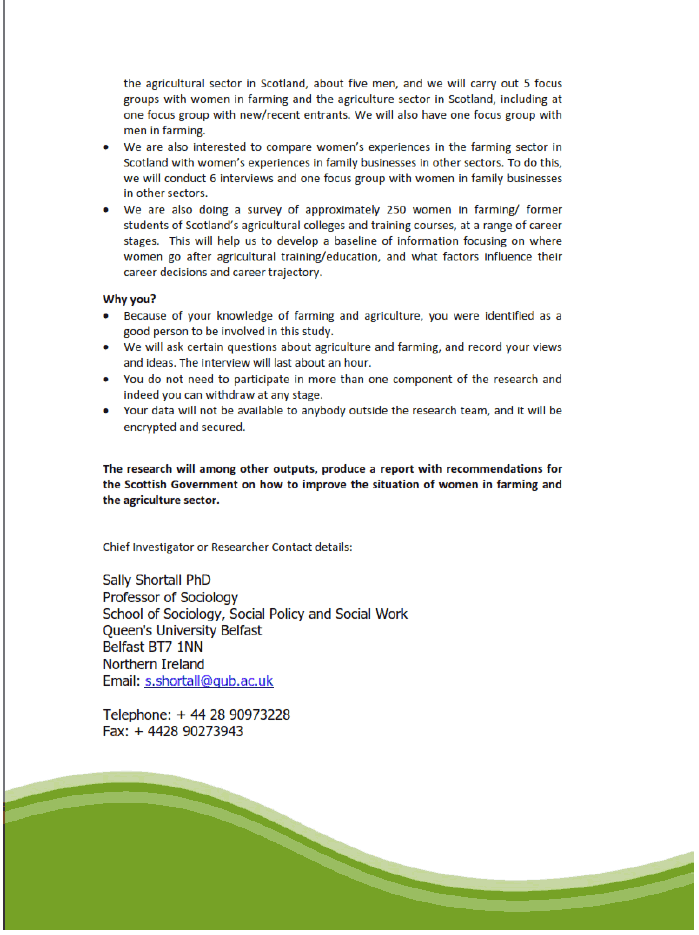 i) The participant information sheet i) The participant information sheet