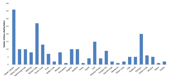 Figure 18: Most commonly encountered species in Nephrops gear cited by interviewees Figure 18: Most commonly encountered species in Nephrops gear cited by interviewees