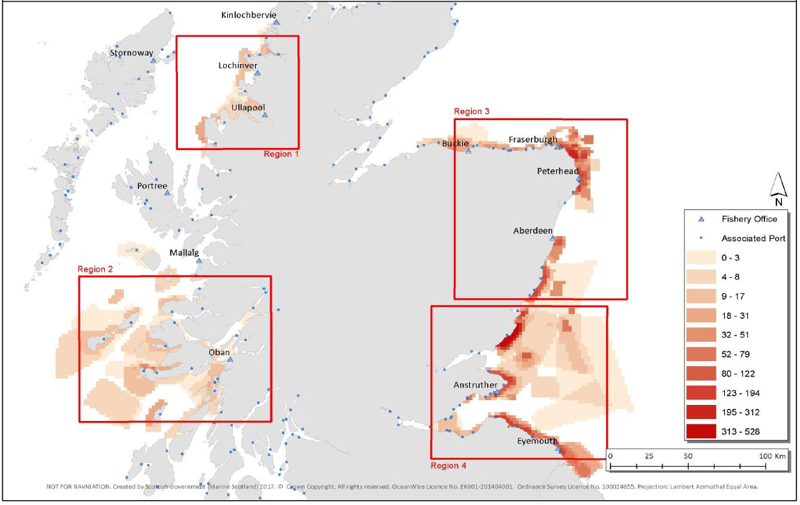 Average number of crab/lobster pots per cell during peak period (August) Average number of crab/lobster pots per cell during peak period (August)