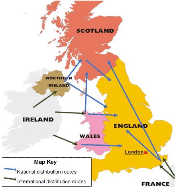 Figure 3: Main International Trade and National Distribution Routes identified by Experts