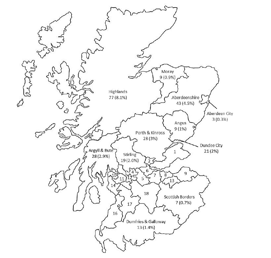 Figure 7.2 Geographic location (determined by post code) of responses included in the final sample