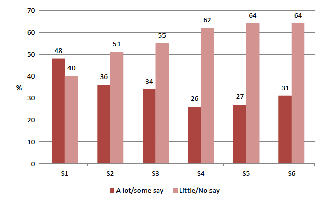 Figure 4.2 How much say young people have on what they learn, by school year Figure 4.2 How much say young people have on what they learn, by school year