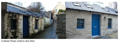 An image of the restoration work given to a listed building at Graham Place, Stromness, as part of the Townscape Heritage Initiative
