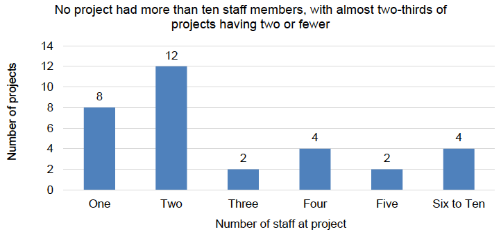 Figure 4: Breakdown of number of staff per project Figure 4: Breakdown of number of staff per project