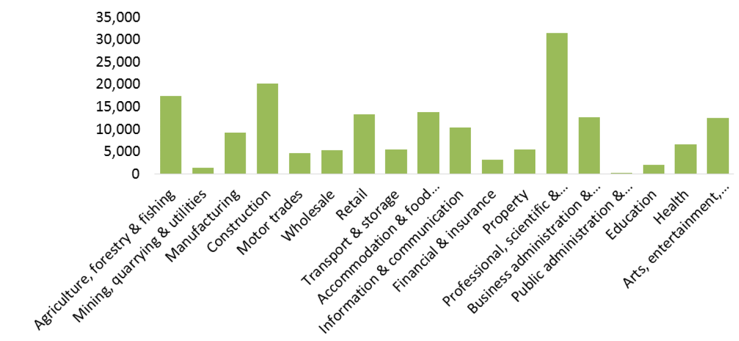 Fig 4.6: Number of businesses by industry, 2018