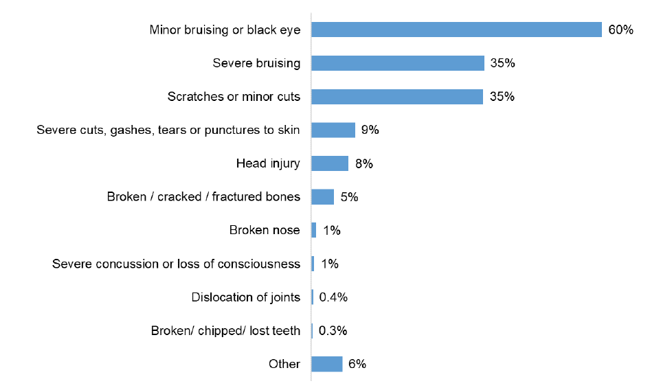 Figure 9: SCJS data showing type of injuries sustained as a proportion of violent incidents resulting in injury.