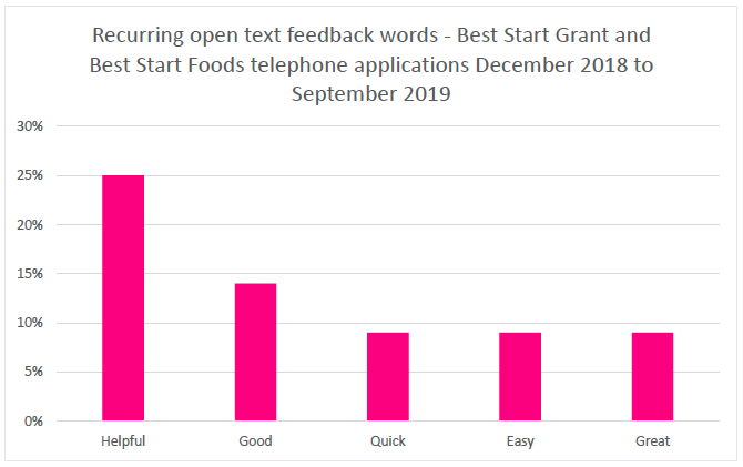 Recurring open text feedback words - Best Start Grant and Best Start Foods telephone applications December 2018 to September 2019 Recurring open text feedback words - Best Start Grant and Best Start Foods telephone applications December 2018 to September 2019