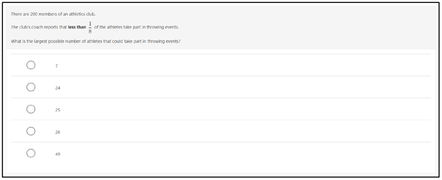 Figure A4: Example of P7 Fractions, decimal fractions and percentages question: assessing ability to find a fraction of a quantity Figure A4: Example of P7 Fractions, decimal fractions and percentages question: assessing ability to find a fraction of a quantity