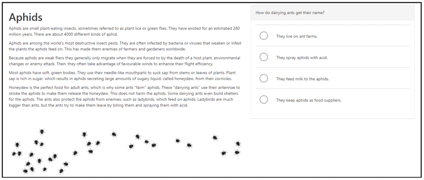 Figure A13: Example of a P7 Understanding, analysing and evaluating question: 'Aphids Question 2' Figure A13: Example of a P7 Understanding, analysing and evaluating question: 'Aphids Question 2'