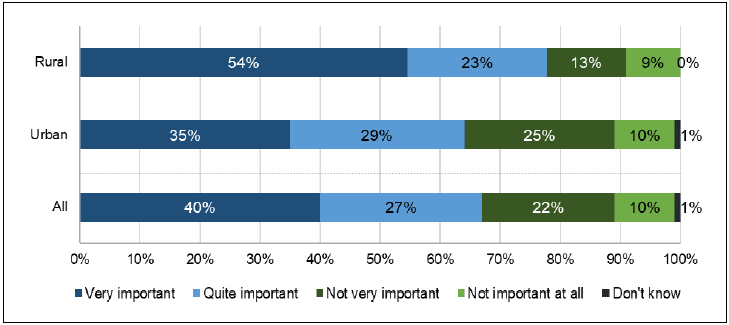 Figure 30: Importance of local bank branch to the business, by location