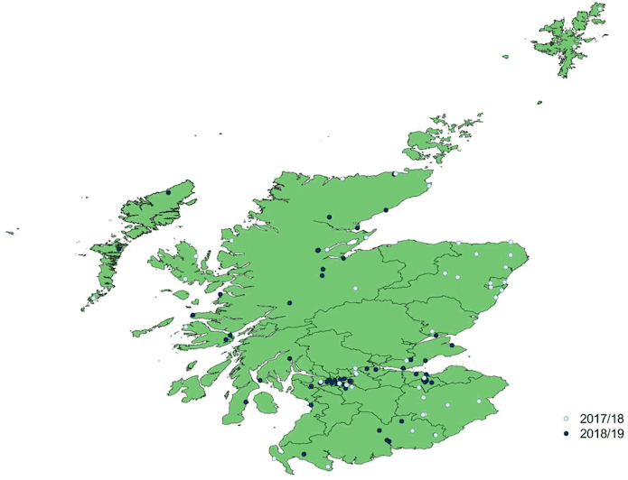 Figure 4 Assets requested for transfer by postcode, 2017-2019