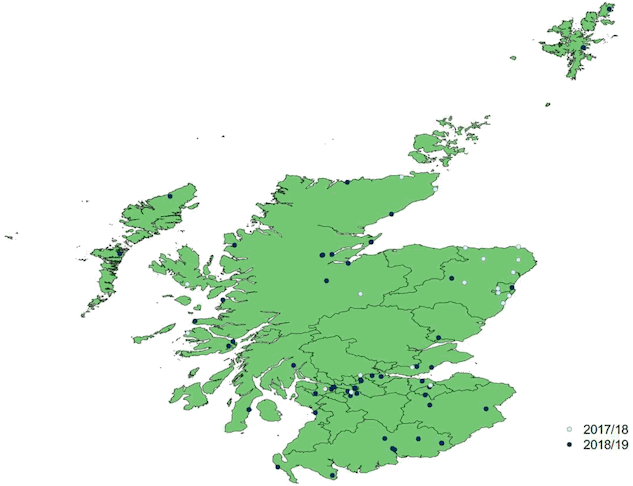 Figure 5 Assets accepted for transfer by postcode, 2017-2019