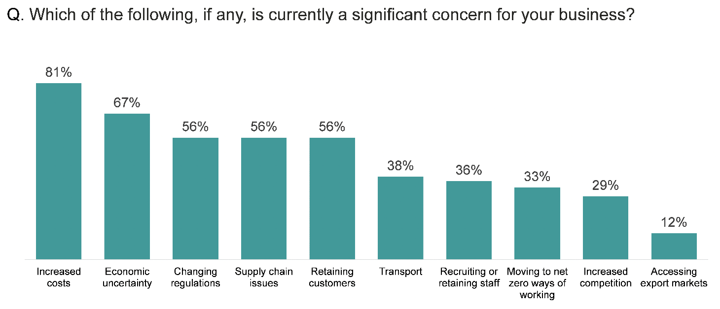 Bar chart showing that increased costs is the most significant concern for businesses, followed by economic uncertainty