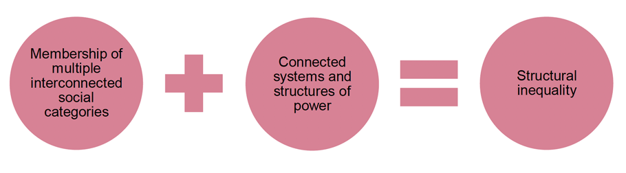 Diagrammatic representation of the relationship between the three key tenets of intersectionality as described above.