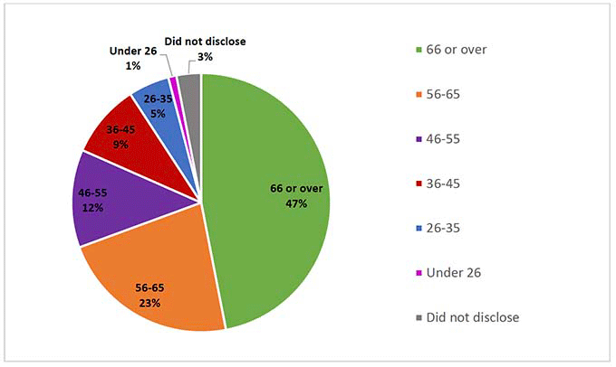 Pie chart showing proportion of respondents by age group