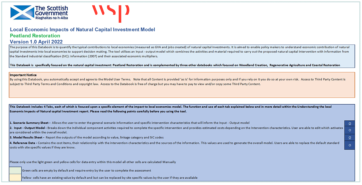 Screen-shot of the Local Economic Impacts of Natural Capital Investment Model read me instructions sheet.