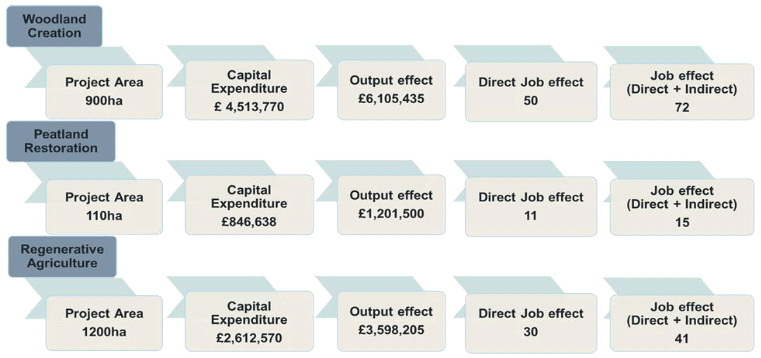 Flow diagram illustrating input data values and various modelled results from the three case study applications of the model developed in the research.