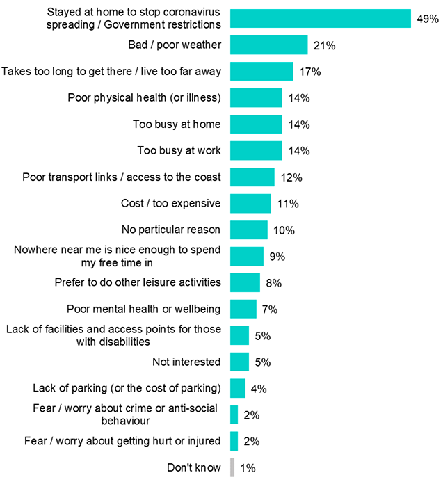 a bar chart that shows the main reasons for not visiting a marine environment in the last 12 months as reported in the previous paragraph.