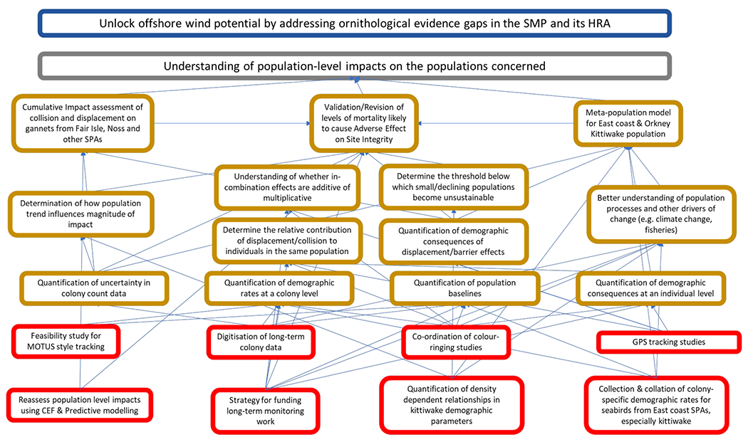 Actions and Outputs needed to meet the Outcome of understanding of population-level impacts on the populations concerned. 