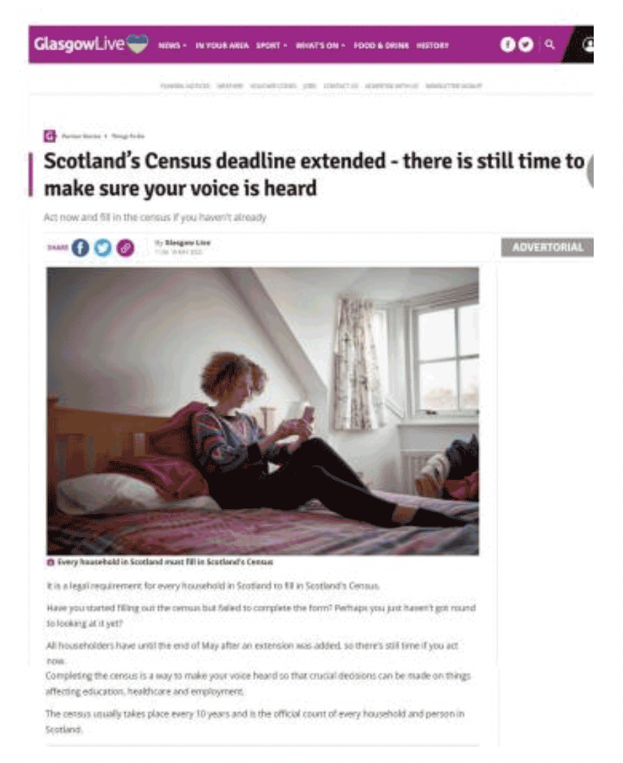 A print advertorial encouraging people that there’s still time to complete the census and avoid a fine.