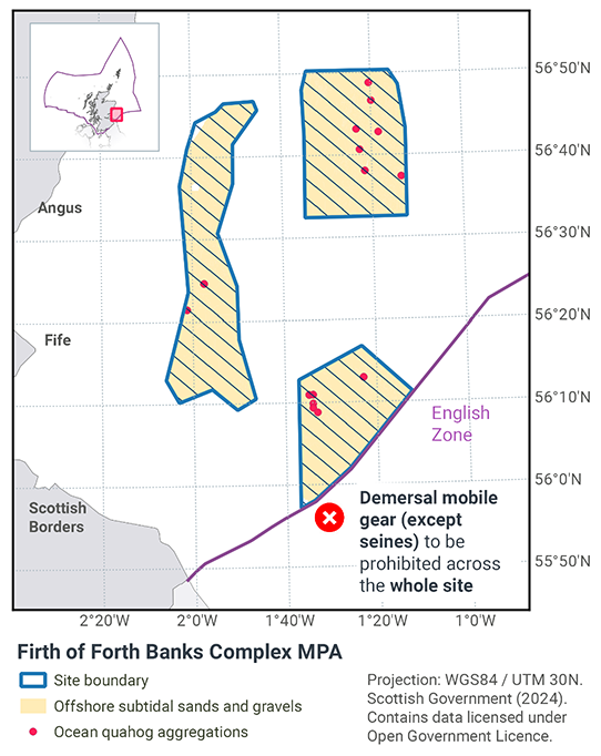 Map of proposed restrictions to fishing in the MPA. Across all three sectors demersal mobile gear (except seines) would be prohibited.