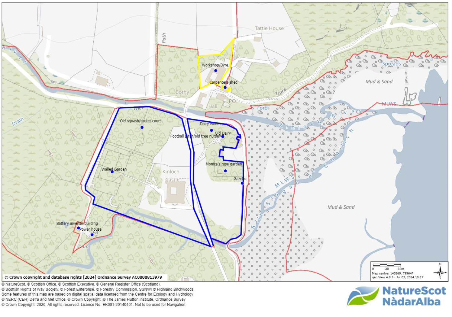 Map showing minimum land to be included in the sale of Kinloch Castle. 