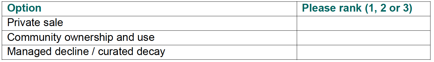 Table for respondents to rank the options given in Question 16 from 1 to 3