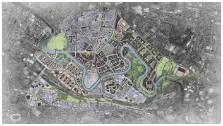 An artist’s impression (aerial view) of Clyde Gateway, a proposed regeneration project in Glasgow and Rutherglen