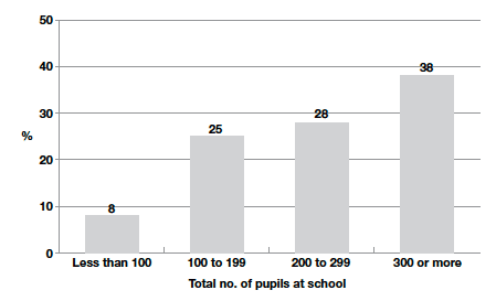 Figure 3‑E Percentage of pupils attending primary school by total number of pupils