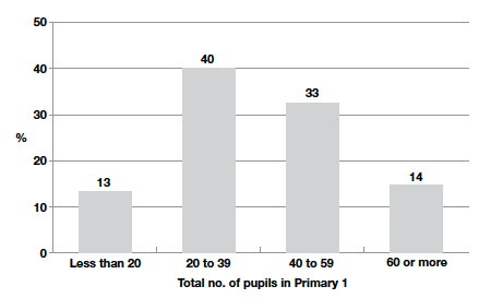 Figure 3‑F Percentage of pupils attending primary school by total number of pupils in corresponding P1 intake
