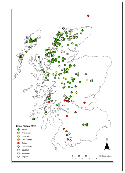 Figure 6: Known distribution of Arctic charr Salvelinus alpinus in Scotland