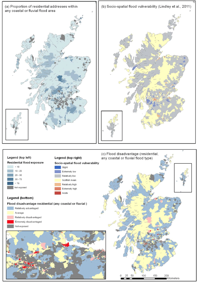 Figure 3 Flood disadvantage associated with residential property exposure to any coastal or fluvial flood recurrence type