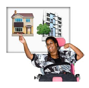 person looking at picture of a house and flats