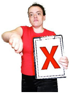 person holding clipboard with red cross