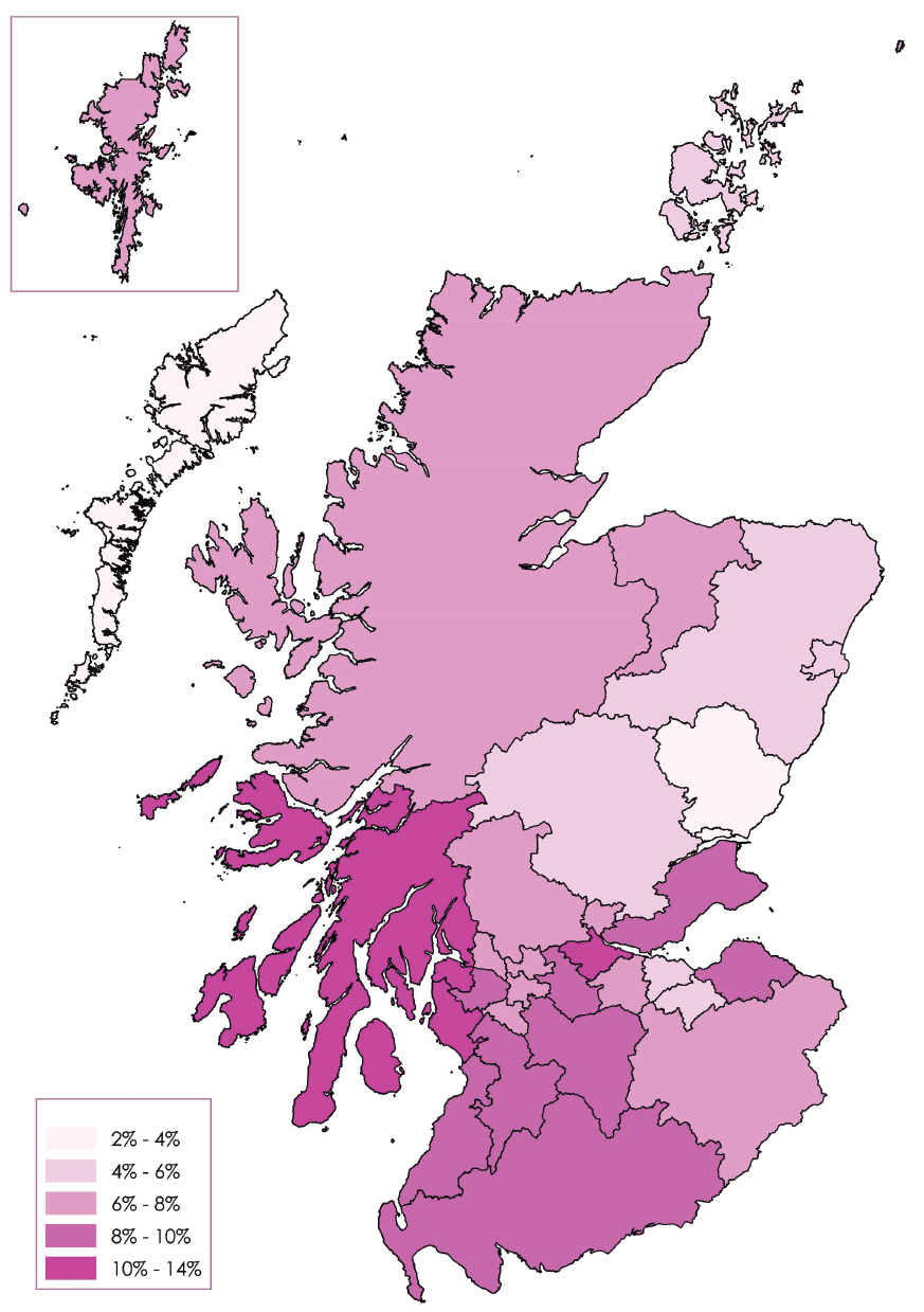 Figure 3.8: Map of the use of two or more substances among 15 year olds in 2013