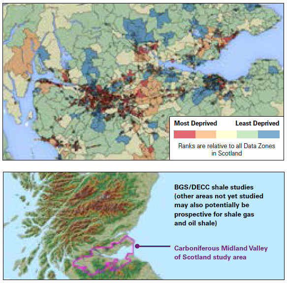 Figure 5.1 SIMD zones in the Midland Valley of Scotland.