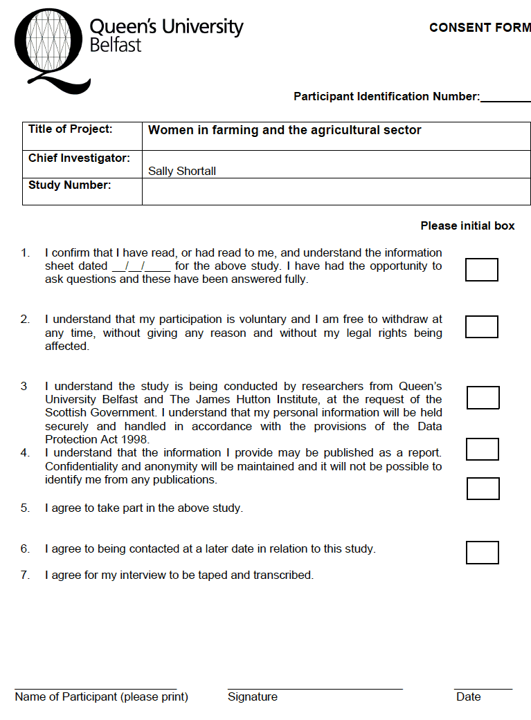 (ii) The consent form 