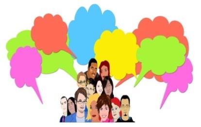A group of people with speech bubbles