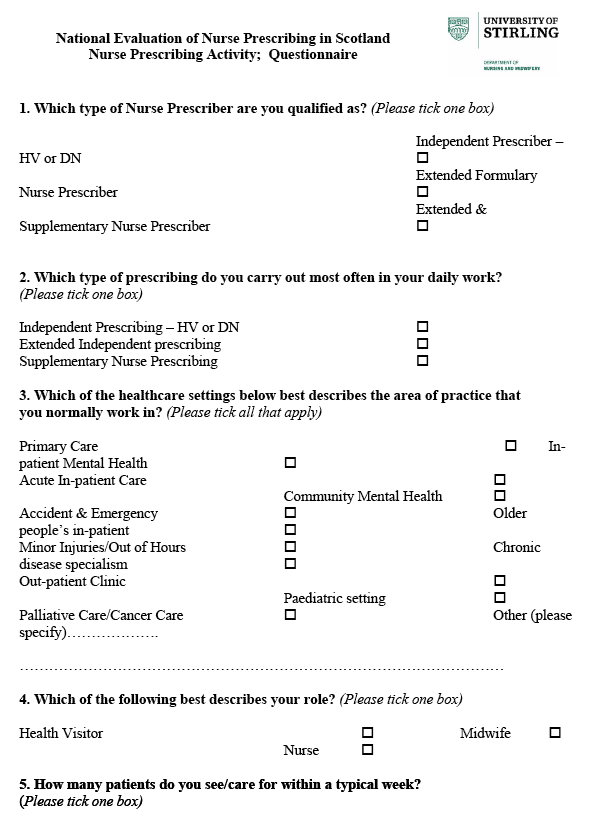 Activity questionnaire