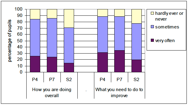 Chart 3.1: How often does someone in school (e.g. class teacher/head teacher) talk with you about…?