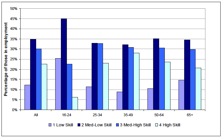 Chart 6 - Occupational skill level by age group, Scotland, 2011