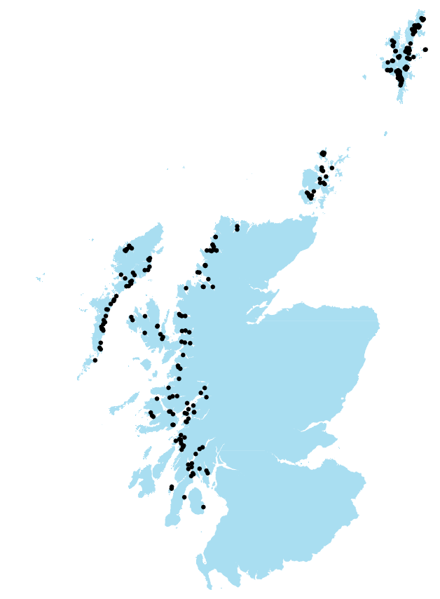 Figure 3: The distribution of active salmon production sites in 2011
