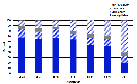 Figure 6E Women's summary physical activity level, 2012, by age